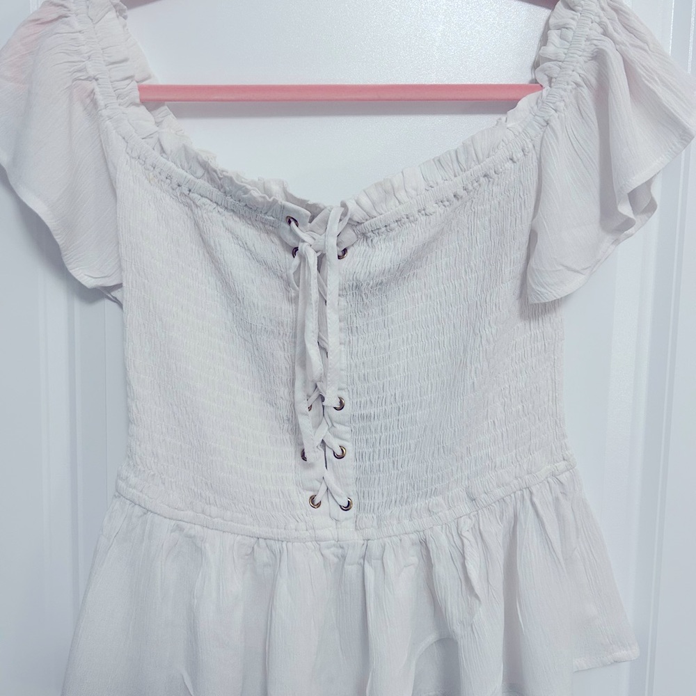 Love university white strapless top size Large